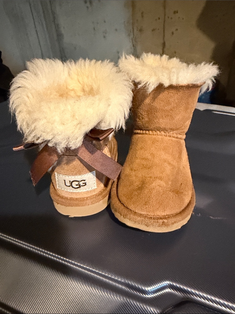 UGG Kids Chestnut Suede Shearling Boot with Bow